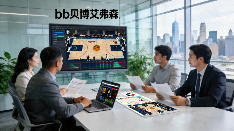 bb贝博艾弗森公司团队在现代化办公室讨论体育数据的场景
